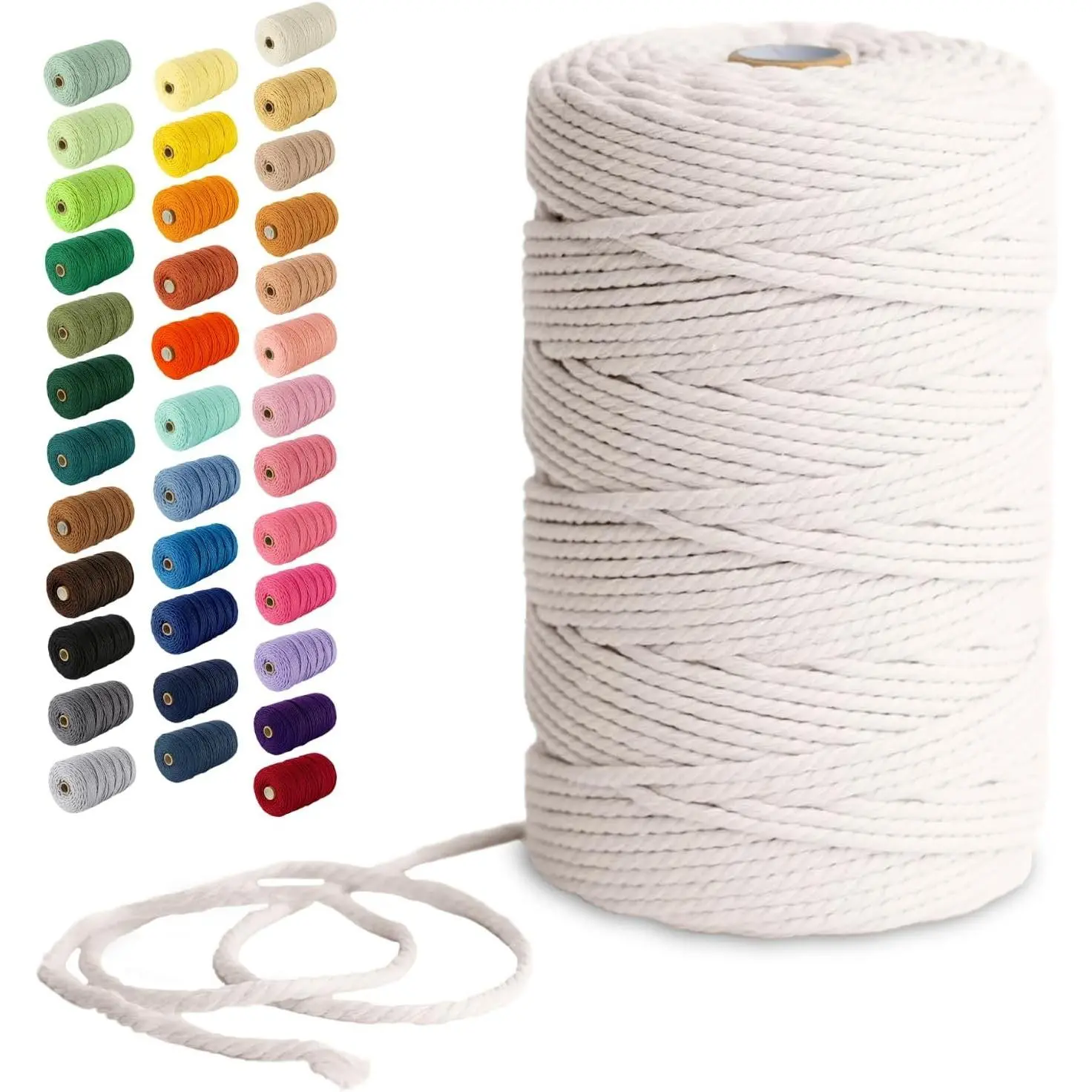 Cotton 3mm Macrame Cord 220 Yards - 4mm 5mm Soft Macrame Rope Perfect for Knots, Supplies for Wall Hangers & Boho Decorations Cotton String (Cream 3mm 220 Yards)