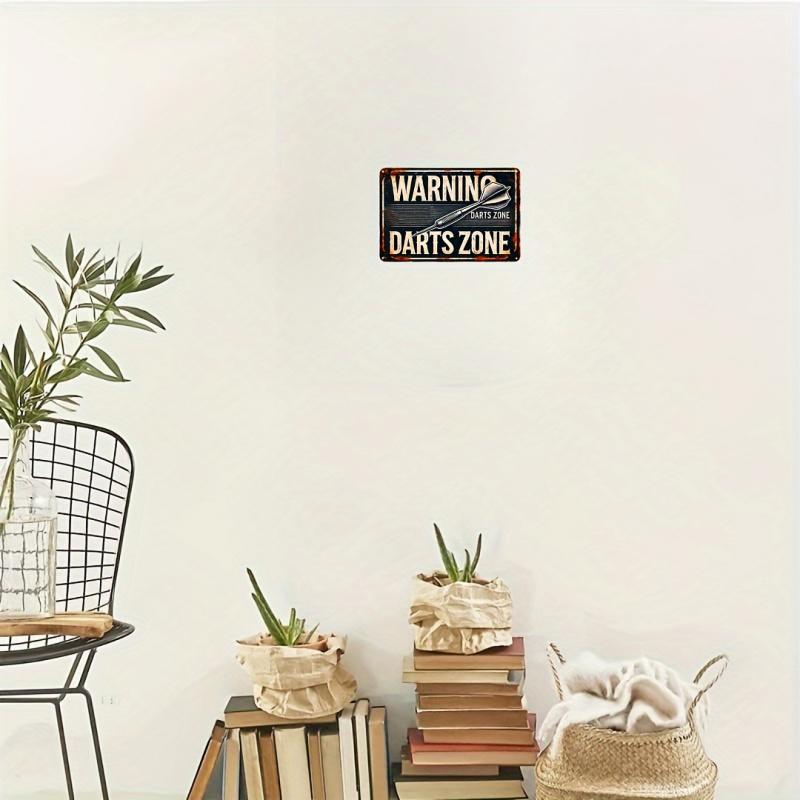 1pc 2D Plane Retro Metal Dart Board Sign, 12x8inch Wall Hanging Sign, Retro Warning Dart Board Area Decoration, Suitable for Home, Bar, Coffee Shop, Garage - Multi-purpose English Text Metal Wall Art, Metal Wall Art Decoration