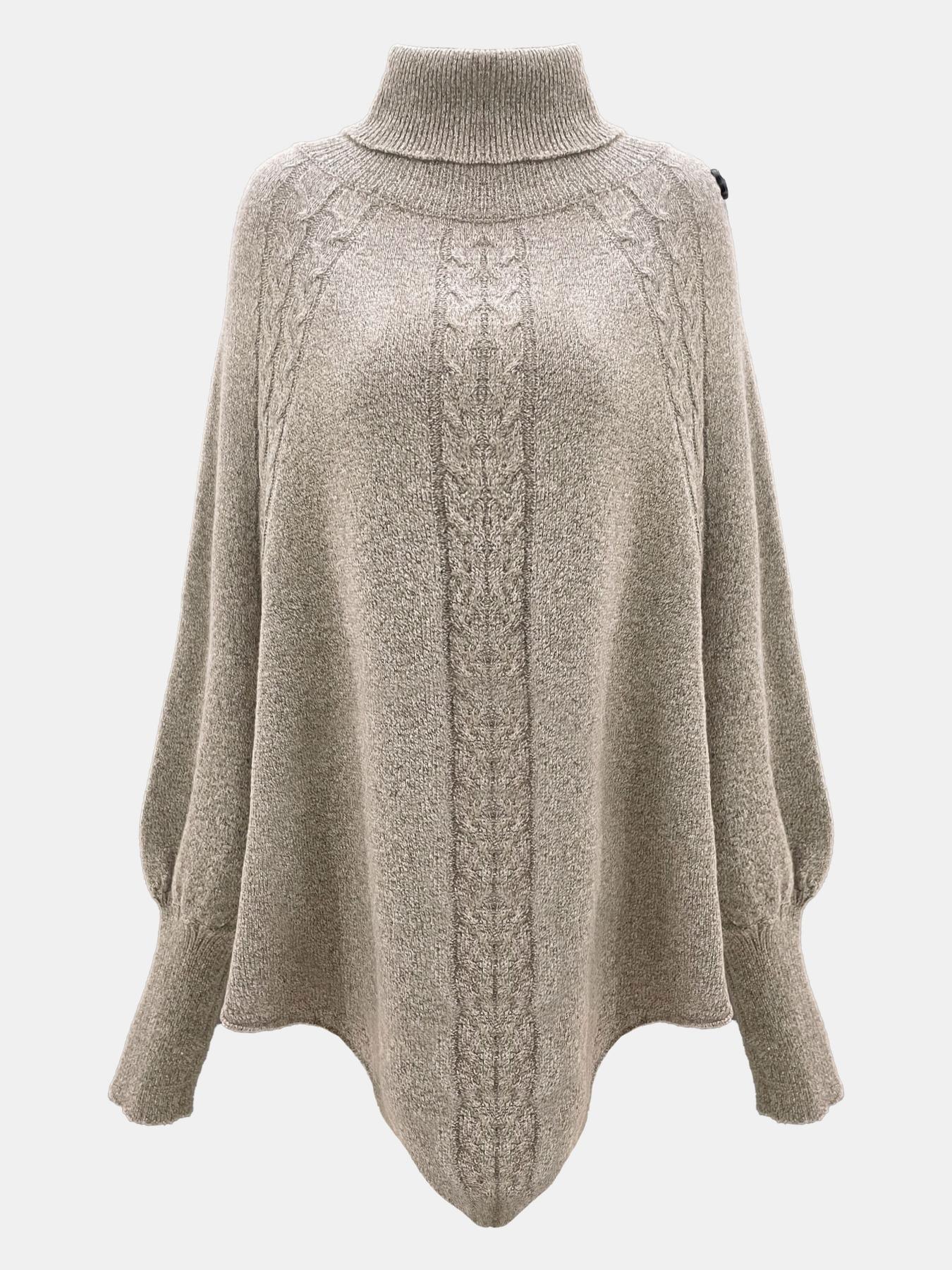 Women's Plain Fake Buttons Batwing Sleeve Loose Medium Sweater, Casual Long Sleeve High Neck Jumper for Fall & Winter, Fashion Chic Ladies' Knitwear for Daily Wear 1 Piece