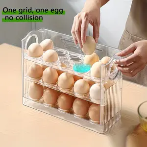 30-Egg Automatic Flip Egg Holder for Refrigerator Door, 3-Layer Slim Egg Storage Container with Freshness Tracker, Space‑Saving Fridge Egg Organizer, Kitchen Storage & Organization Essentials