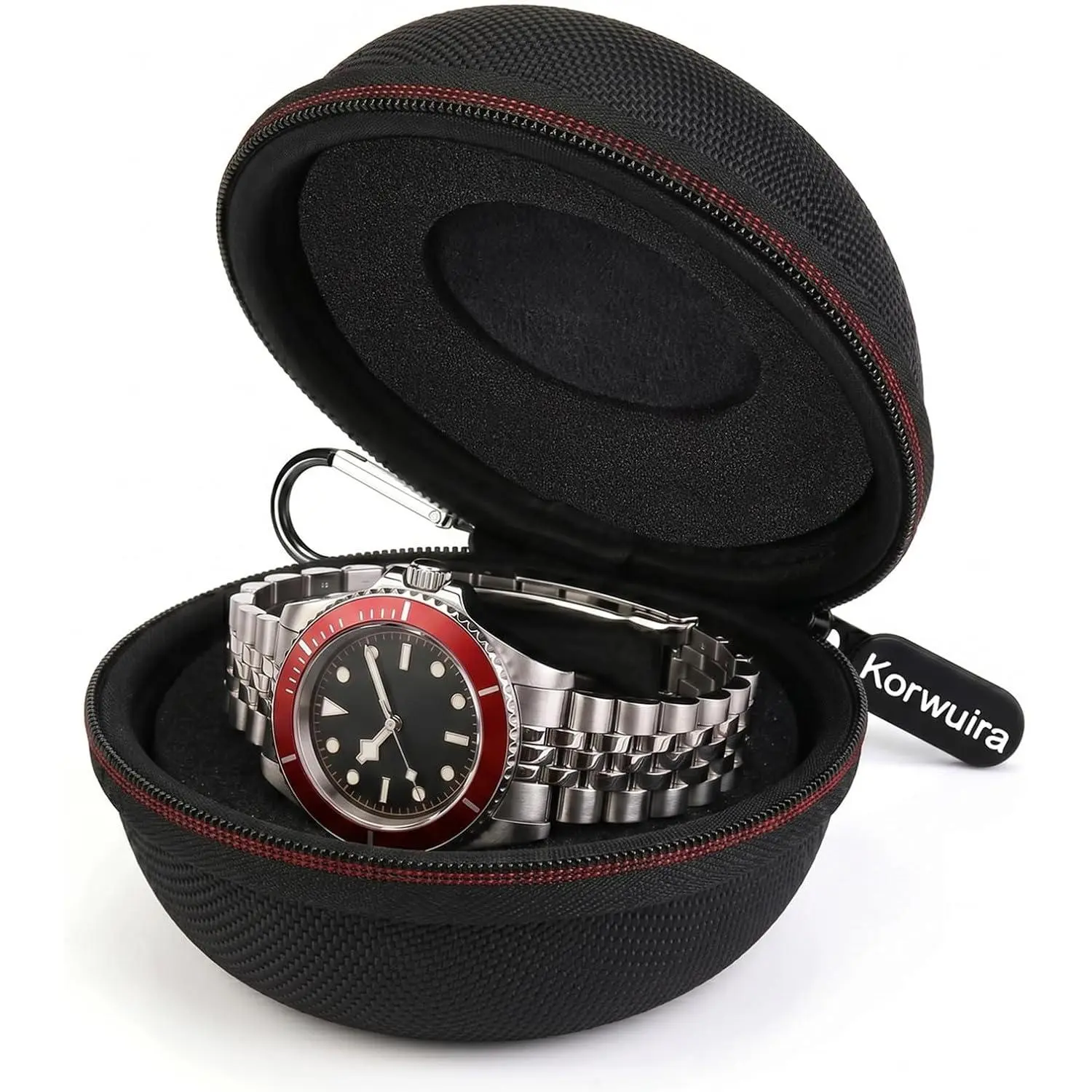 Travel Watch Case for Men Women, Fits 35-52mm Watches, Black | 1680D  & Rain-resistant Nylon Shell,  Lining,  Insert Holds Snug, Clips to Bags,   for Watch Lovers