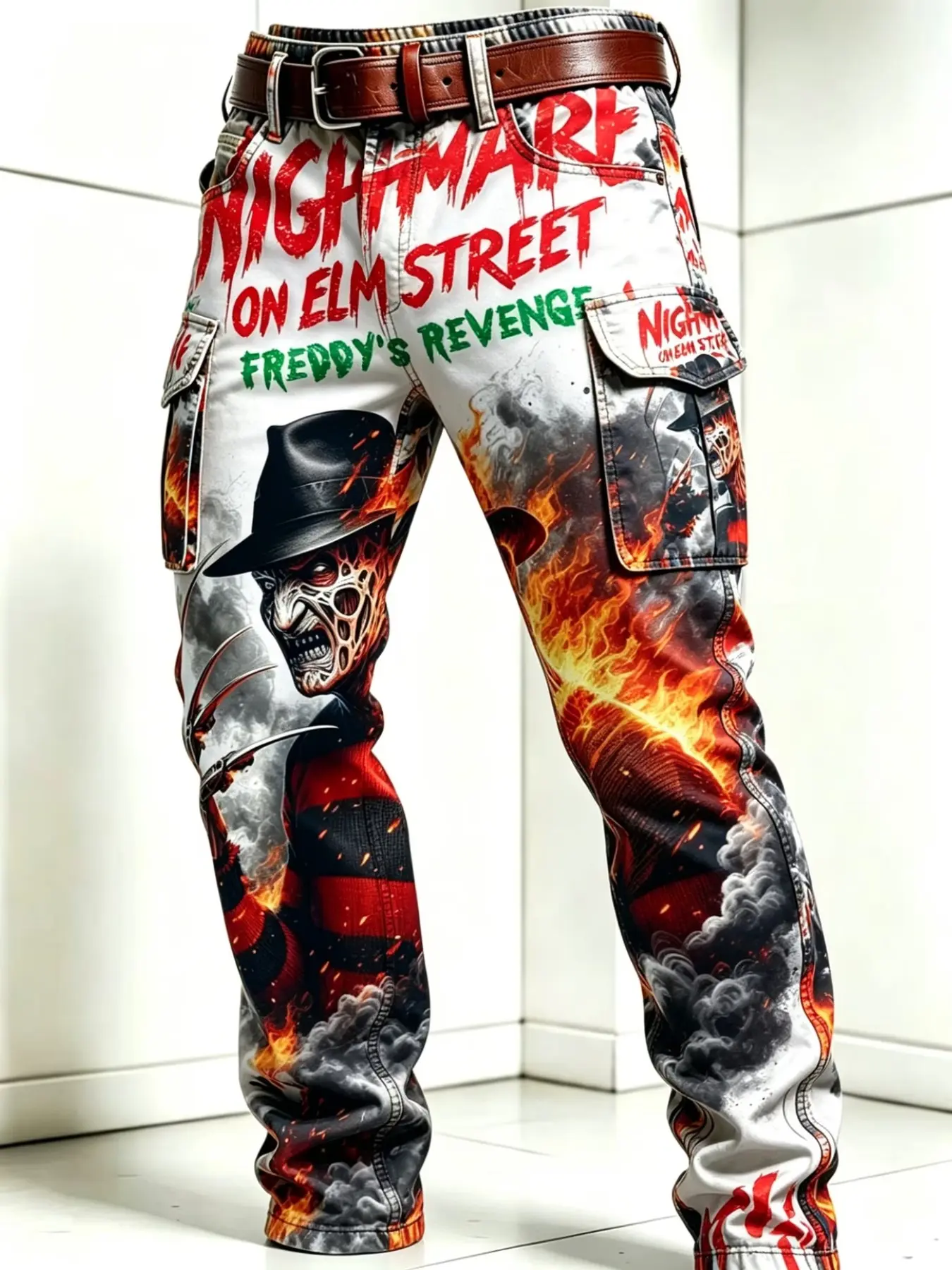 Men's Horror Theme Digital Print Cargo Pants, Casual Slim-Fit Long Trousers, Perfect for Halloween Parties and Streetwear