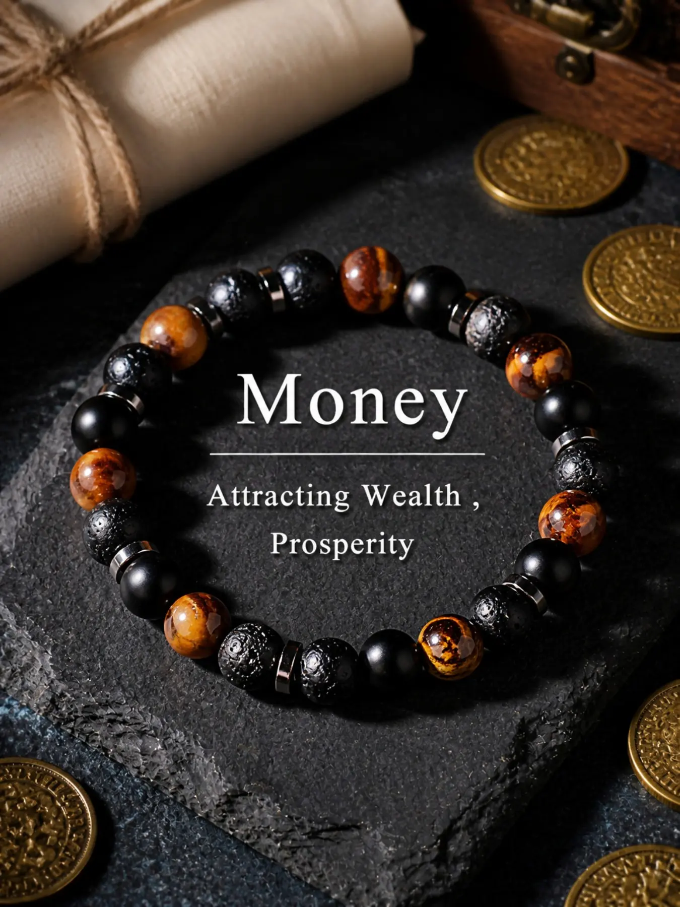 Natural stone volcanic stone tiger eye stone wealth prosperity lucky bracelet sports festival father's day bracelet men's business Premium Bracelet Beaded Bracelets Beads Bracelets Tigers Eye Bracelet