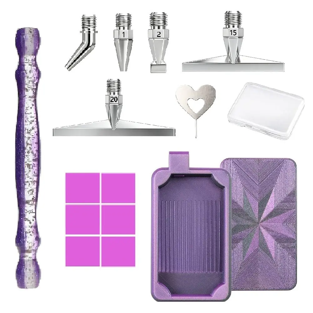 High-Quality DIY Craft Diamond Painting Tool Kit, Fine Sparkle Resin Dotting Pen, Stainless Steel Tips, Cleaner, Storage Tray, 6 Glue Sheets