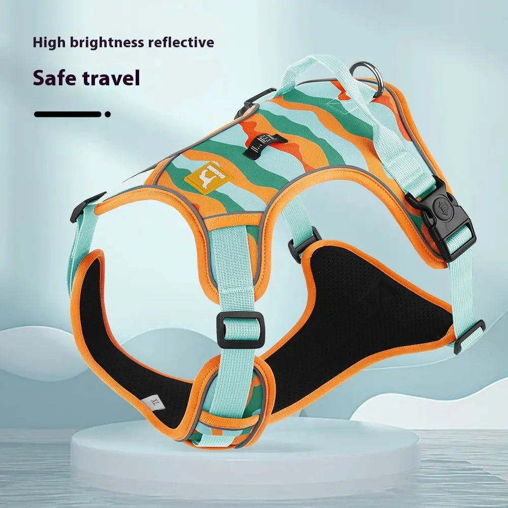 1pc Durable Reflective Oxford Cloth Dog Halter Harness - Comfortable Handle, Chest-and-Back Fit, High-Brightness Reflective Design, Adjustable Stainless Steel Martingale Collar, Commuter Leads, No Excess Bulk for Easy Handling, Durable Reflective Harness