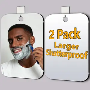 2 Pack Shower Mirrors for Shaving, Large 10.7 x 8 Inch for Men, Small Wall Shower Mirrors, Shatterproof Plexiglass Makeup Mirror for Travel Camping