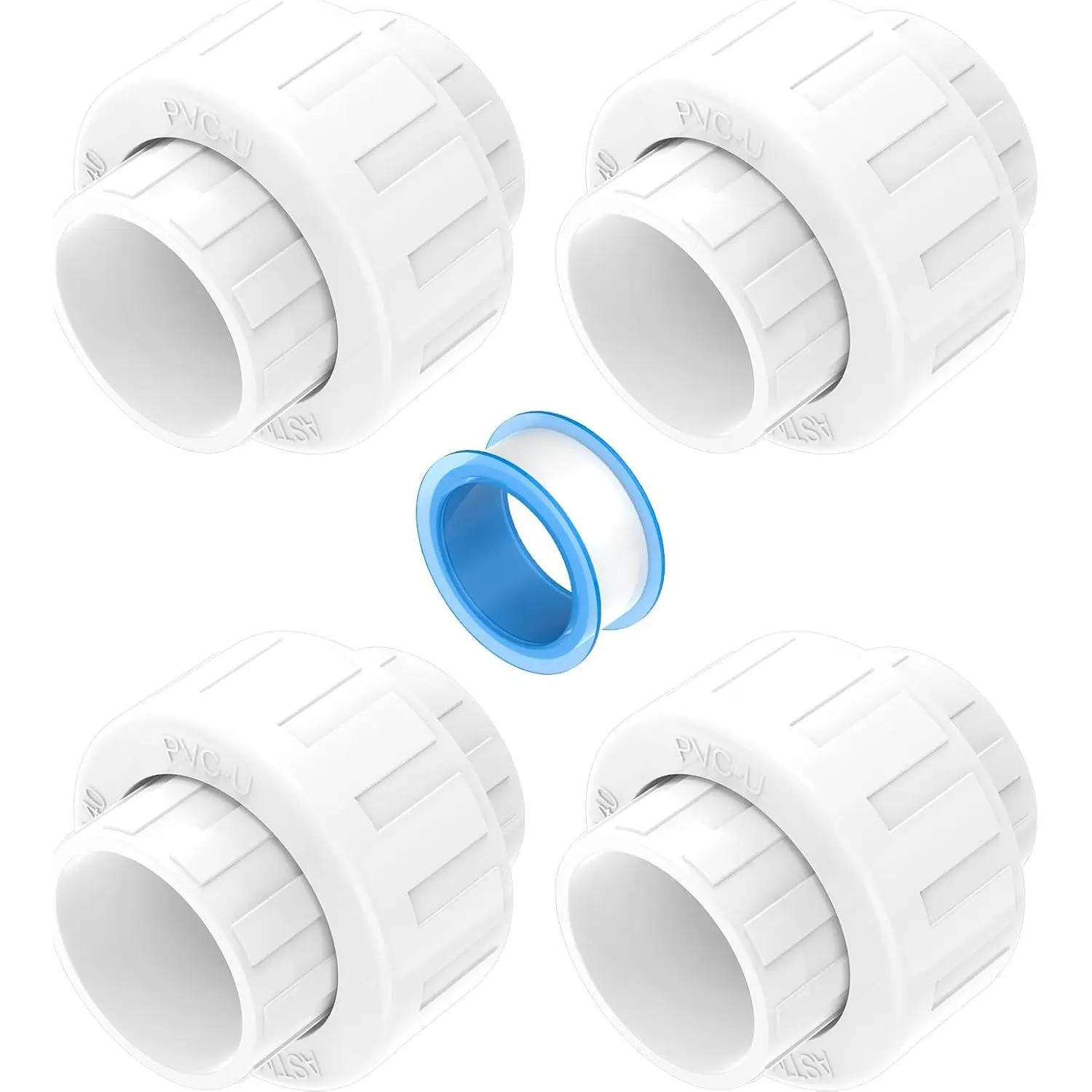 4 count 1/2 Inch PVC Union Coupling, Slip, Fits 0.840" OD SCH 40 PVC Pipe
