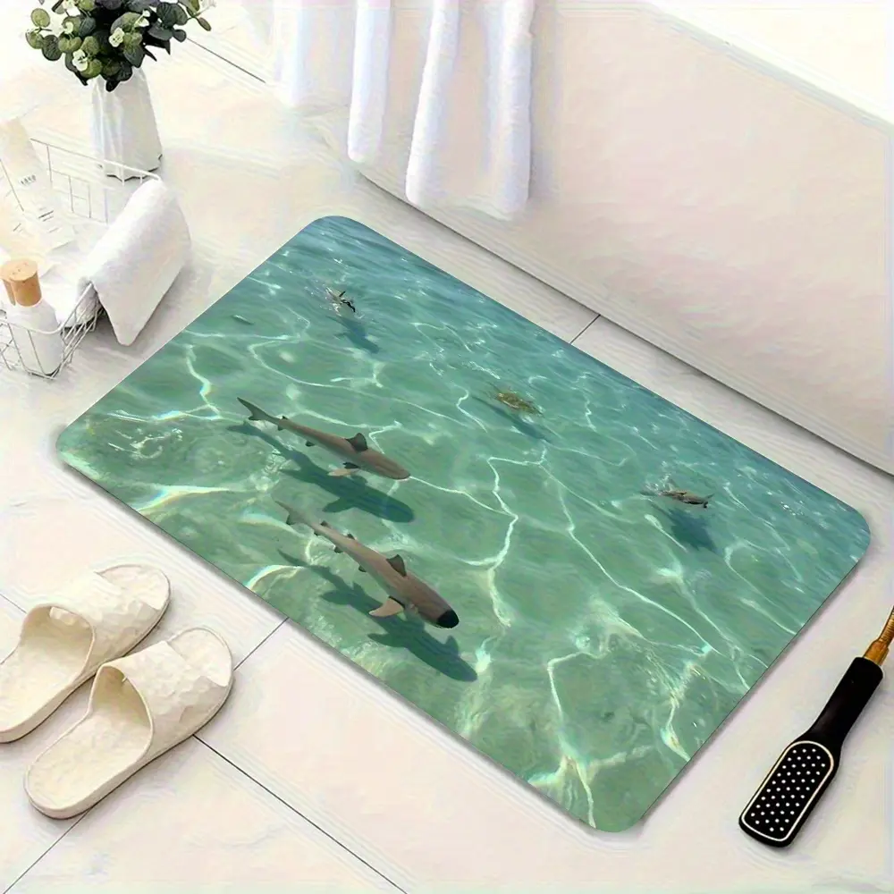 [Ocean Shark Bath Mat] Non-Slip Quick-Dry Bath Mat - Soft Diatomaceous Earth Shower with Shark Design, Anti-Slip Bathroom Floor Mat for s, Bathroom, Kitchen, Laundry - Easy Clean Bath Carpet with Ocean Theme Decor, Bath Mats for Bathroom, s Bathroom Safe