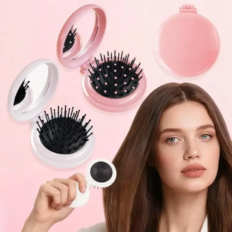 6-Pack Mirror Hair Brush Party Favors, 2-In-1 Folding Travel Comb with Mirror, Mini Pocket Hair Massage Brush Gift Set for Women Girls