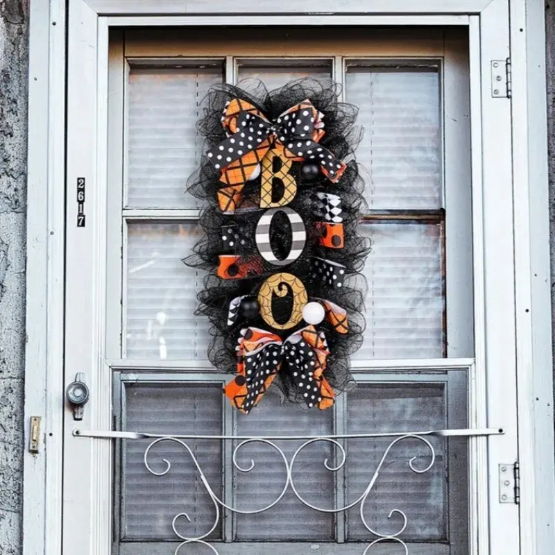 Decorative Halloween Wreath with Pumpkins and Spiders, Perfect for Hanging on Front Door During Parties, Festive Home Decor