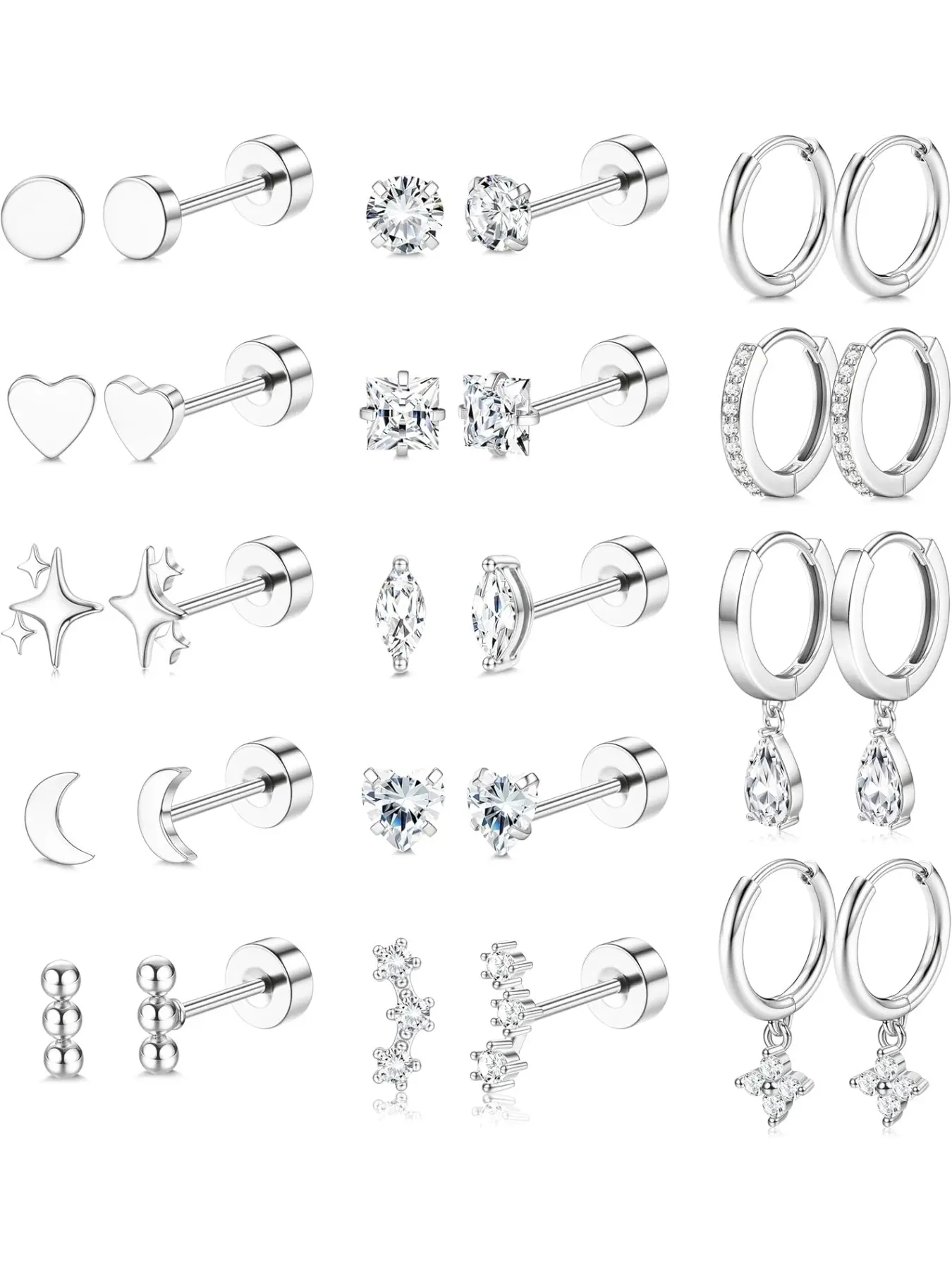 Hypoallergenic Flat Back Earrings for Women 14K Gold Surgical Steel Stud Hoop Earrings for Sensitive Ears Stainless Steel Earrings Gold Flatback Stud Cartilage Earring Set High Quality Earrings