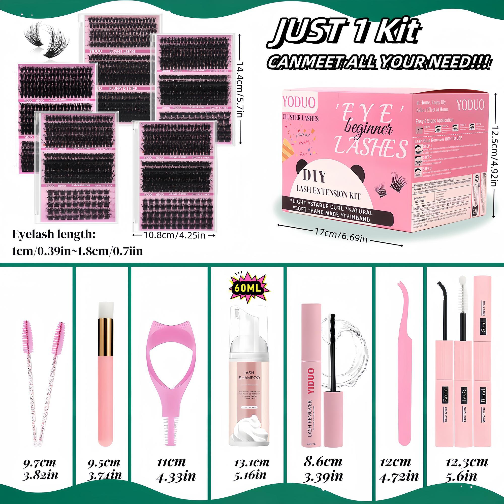 Natural Eyelash Extensions Kit, 1 Set Mixed Length Eyelash Clusters, Self Grafting Curl Eyelashes, Diy False Eyelashes, Professional Eye Makeup Accessories for Women, Makeup Products