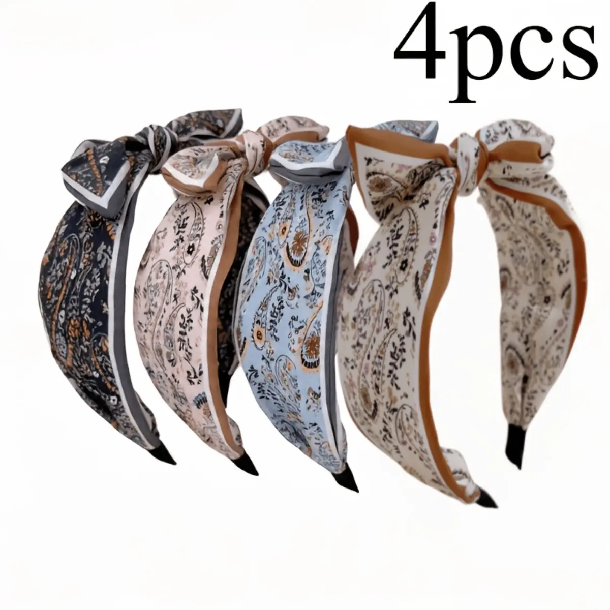 Women's 4-Pack Vintage Paisley Pattern Headbands, Wide Non-Slip Boho Hair Bands for Female Wear, Resin Bag Accessory Charm (4 & Above Pcs Option), 4 Pcs Vintage Paisley Pattern Women's Headband