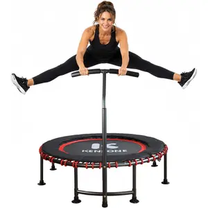 40/48" Low- Rebounder Trampoline for Adults with Bungee, 450/550LBS Quiet Mini Exercise Trampoline with Adjustable U/T-Shaped  Handle Bar, Fitness Equipment for Indoor/Gym Worout
