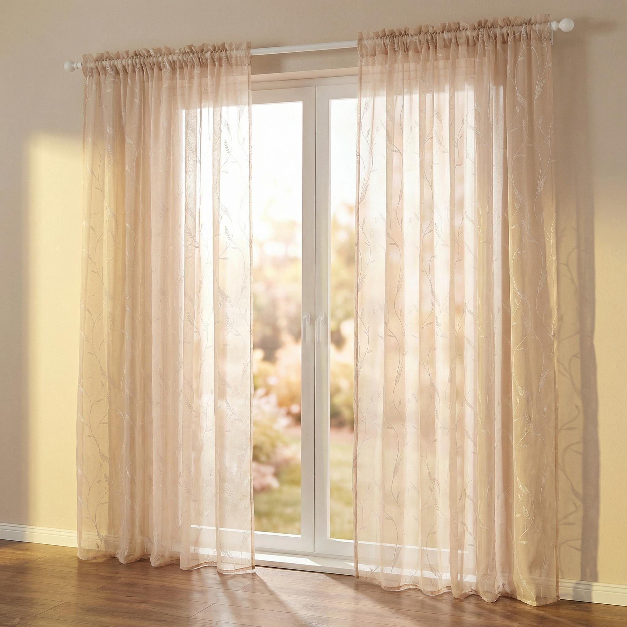 Window Wear 4 Panels 52x95inch Multi-layered sheer fabric embroidered curtains, with vine-shaped patterns, top featuring a rod attachment style. Lightweight, soft texture and good light Suitable for use in kitchens, bedrooms and living rooms L66 Window Wear 4 Panels 52x95inch Multi-layered sheer fabric embroidered curtains, with vine-shaped patterns, top featuring a rod attachment style. Lightweight, soft texture and good light Suitable for use in kitchens, bedrooms and living rooms L66