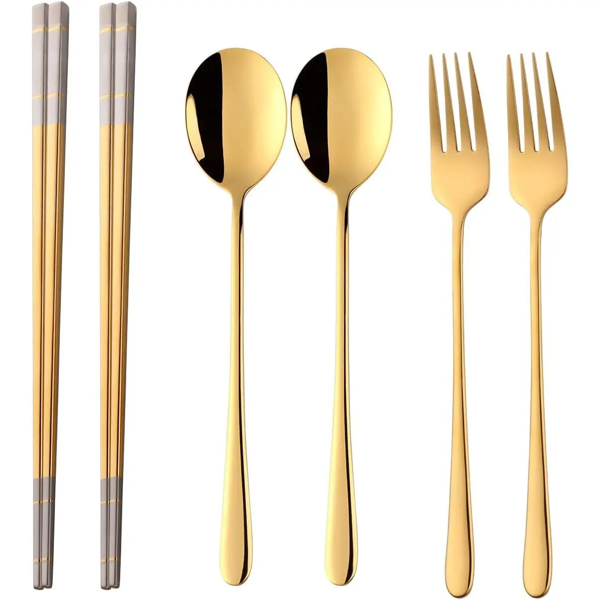 Stainless Steel Korean Chopsticks Spoons and Fork Set, 2 Pack  Forks and Spoons Silverware Korean Utensil Set, Portable Utensils Dinnerware for  ()