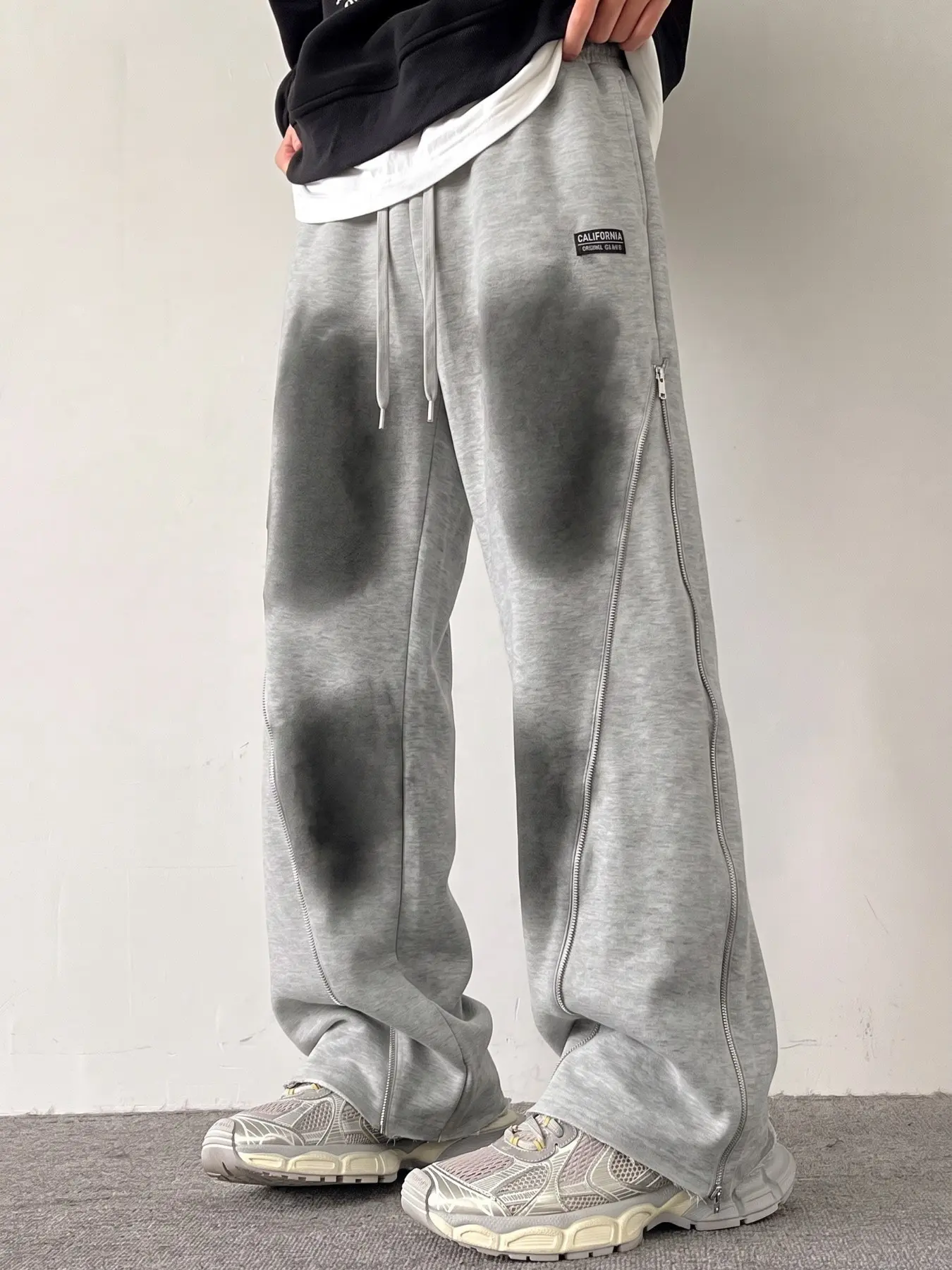 Unisex High Street Gradient Wide Leg Sport Pants, Side Zip Adjustable Loose Sweatpants, California Label Y2K Casual Straight Fit Streetwear