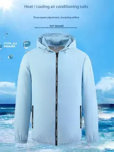 Men's Cooling Fan Jacket, Summer Heat Protection Outdoor Hooded Sunproof Workwear, Fitted Casual Style with Pockets and Zipper