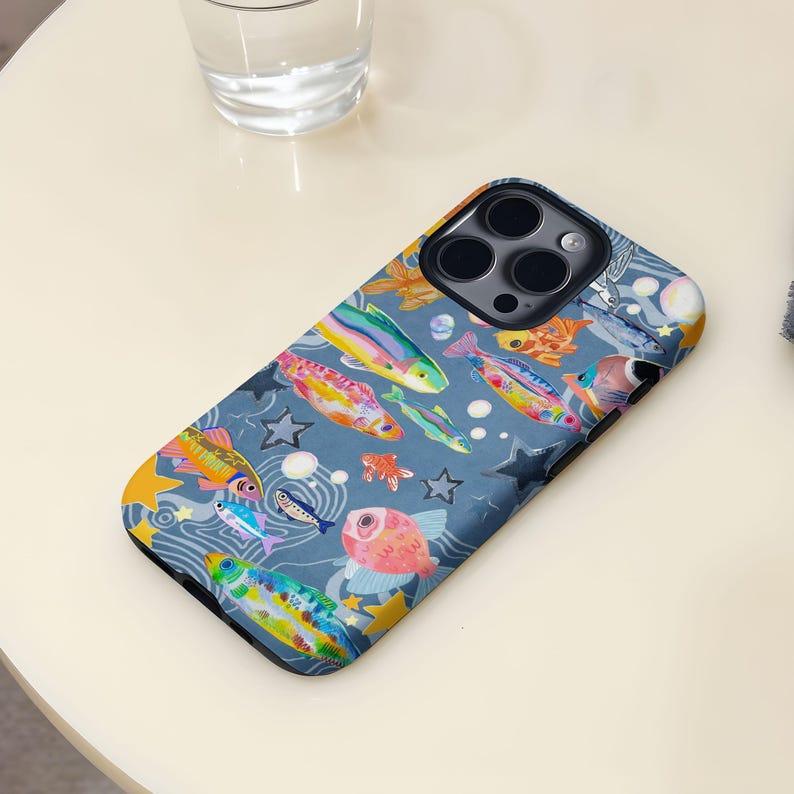 Fish Collage Case with iPhone 17 Pro Max 16 Plus 15 14 13 12  , Fisherman Core, Aesthetic, Blue,for iPhone