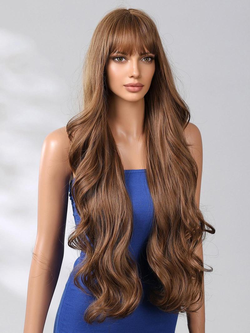 30 Inch Long Curly Wigs for Women, Gorgeous Fluffy Wigs with Bangs, Synthetic Full Machine Wigs for Party, Daily Use, Synthetic Fiber Wigs