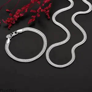 6mm Exquisite Silver Geometric Jewelry Set, Unisex Luxury Bracelet & Necklace, Elegant Stylish Matching Set, Perfect for Daily Wear, Parties, Weddings & Special Occasions