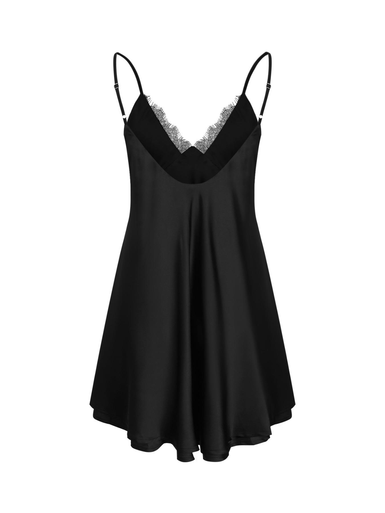 Women's Lace Trim Cami Dress, Solid Color Sleeveless Dress for Parties, Clubs and Dates, Ladies Clothes for Summer