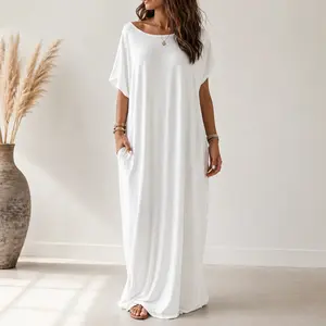 .Buttery Soft Oversized Lounge Dress with Pockets |   Casual Short Sleeve Batwing Nightdress |   Comfortable Loose Fit Sleepwear & Daywear for All Seasons