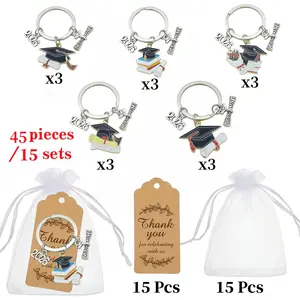 2026 Graduation Keychain Kit – 15 Sets with Hat & ID Card Pendants, Zinc Alloy Split Rings, Durable Metal Keychains for Backpacks, Grad Gifts, Party Favors, Celebration Supplies