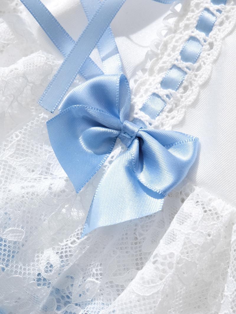 Women's Sexy Black & Pink Lace Corset Lingerie Set, Push-Up Bustier with Lace-Up Detail, Bow Accent Ruffle Hem Garter Belt Lingerie, Perfect for Valentine's Day, Date Night & Romantic Occasions, Seductive Maid Style Intimates