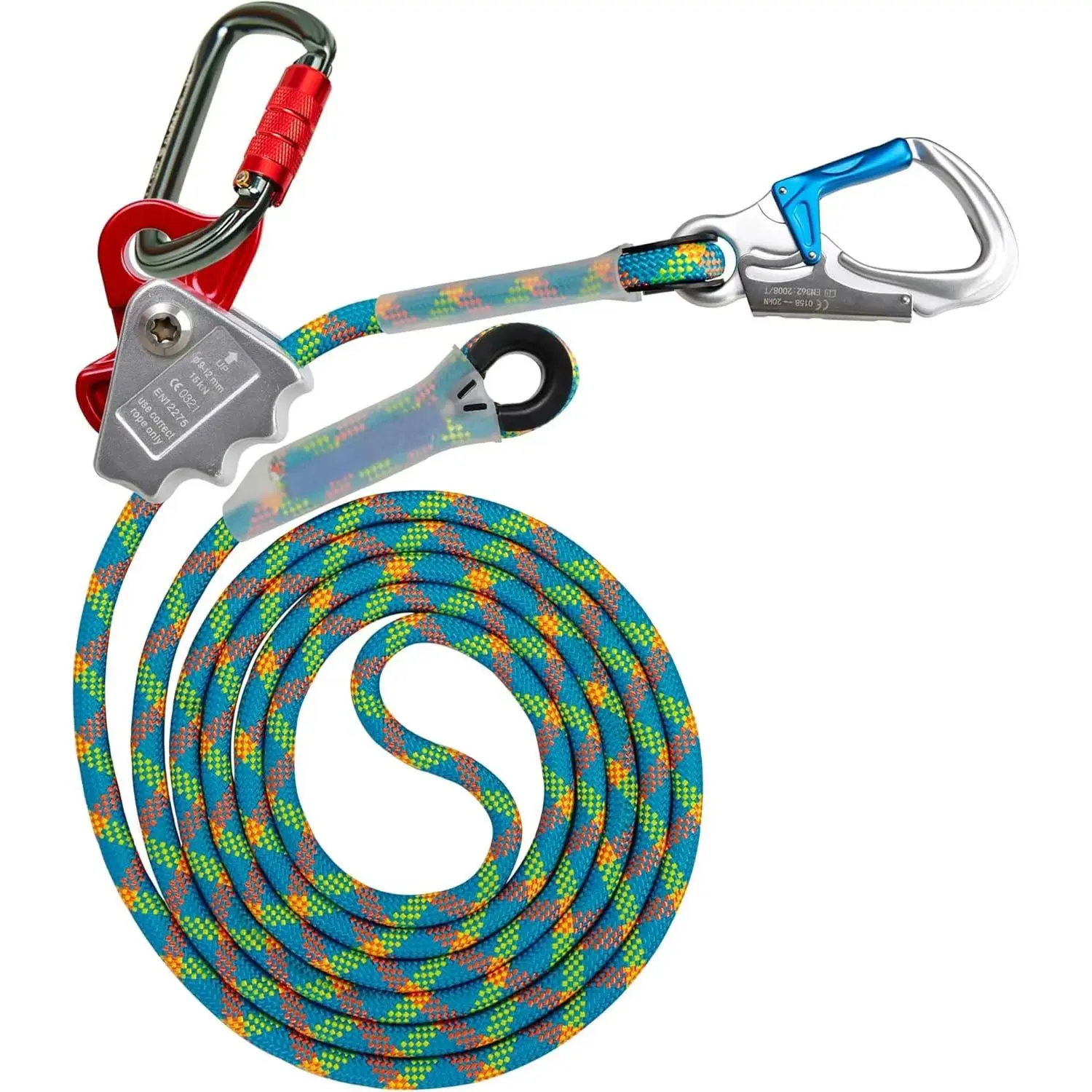 Polyester Lanyard Kit with Triple Lock Carabiner Adjuster, Steel Swivel Snap, Adjustable Positioning Rope for Fall Protection, Tree Climbers