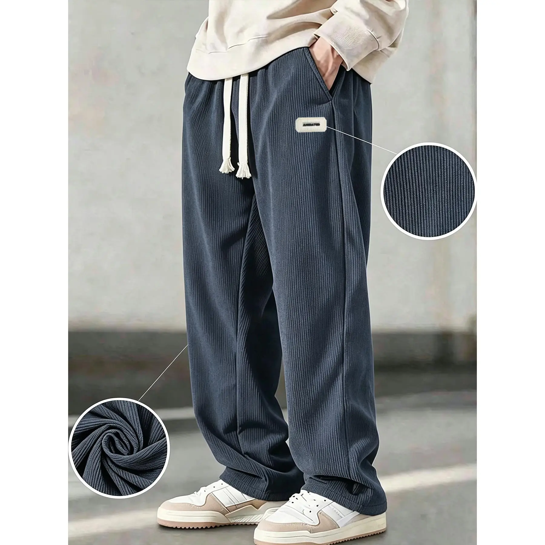 Refresh your mensfashion wardrobe with these textured vertical rib casual sweatpants. Designed with an elastic drawstring waist and relaxed straight leg cut, the soft fabric delivers lasting comfort for daily casual styling and streetwear outfits.