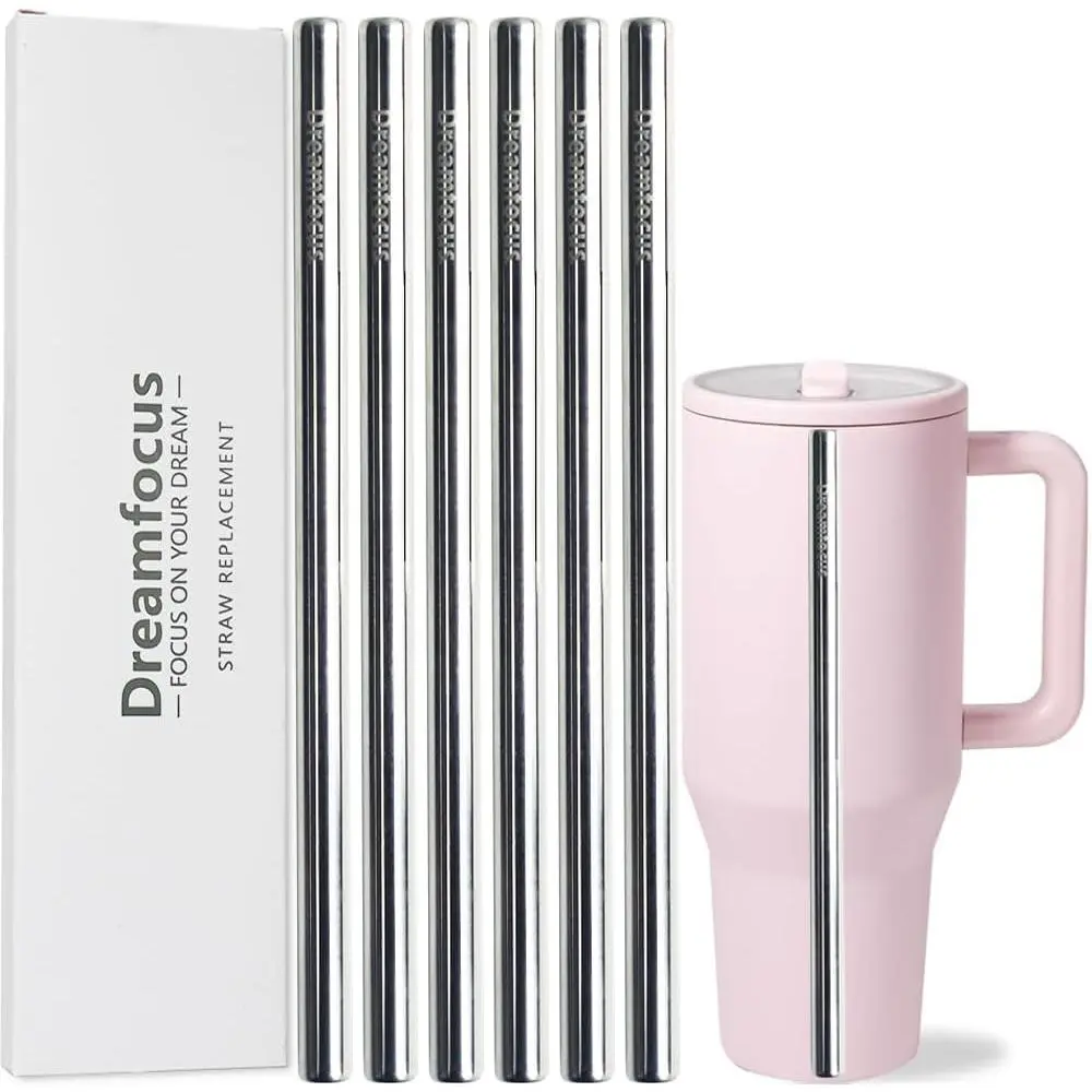 Stainless Steel Metal Straws, Durable Easy-Clean Drinkware Accessories for 20 oz, 32 oz Beverages, Travel-Friendly Kitchenware