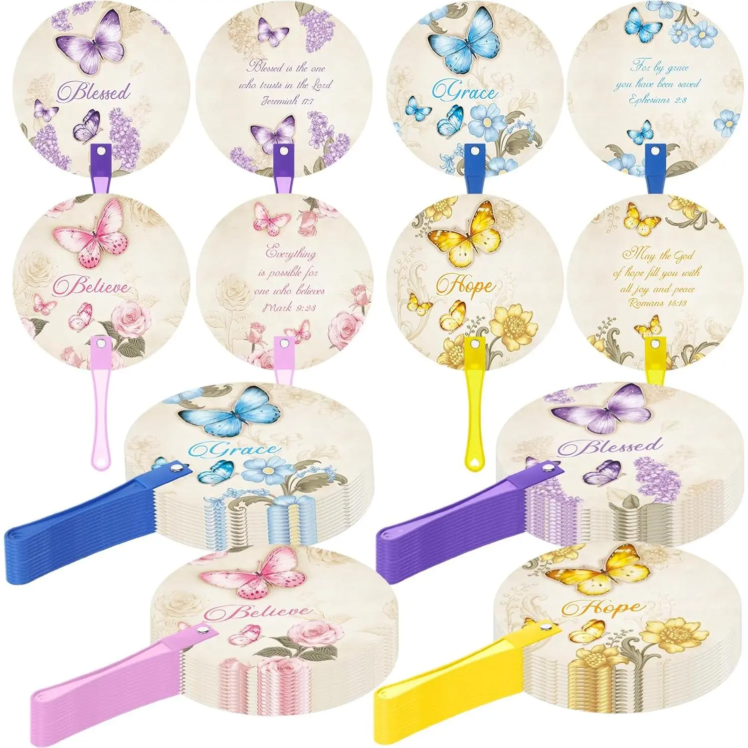 48 count Christian Church Fans Bulk Blessed Church Plastic Religious Hand Held Fans Bulk Religious Gifts for Women Men(Classic)
