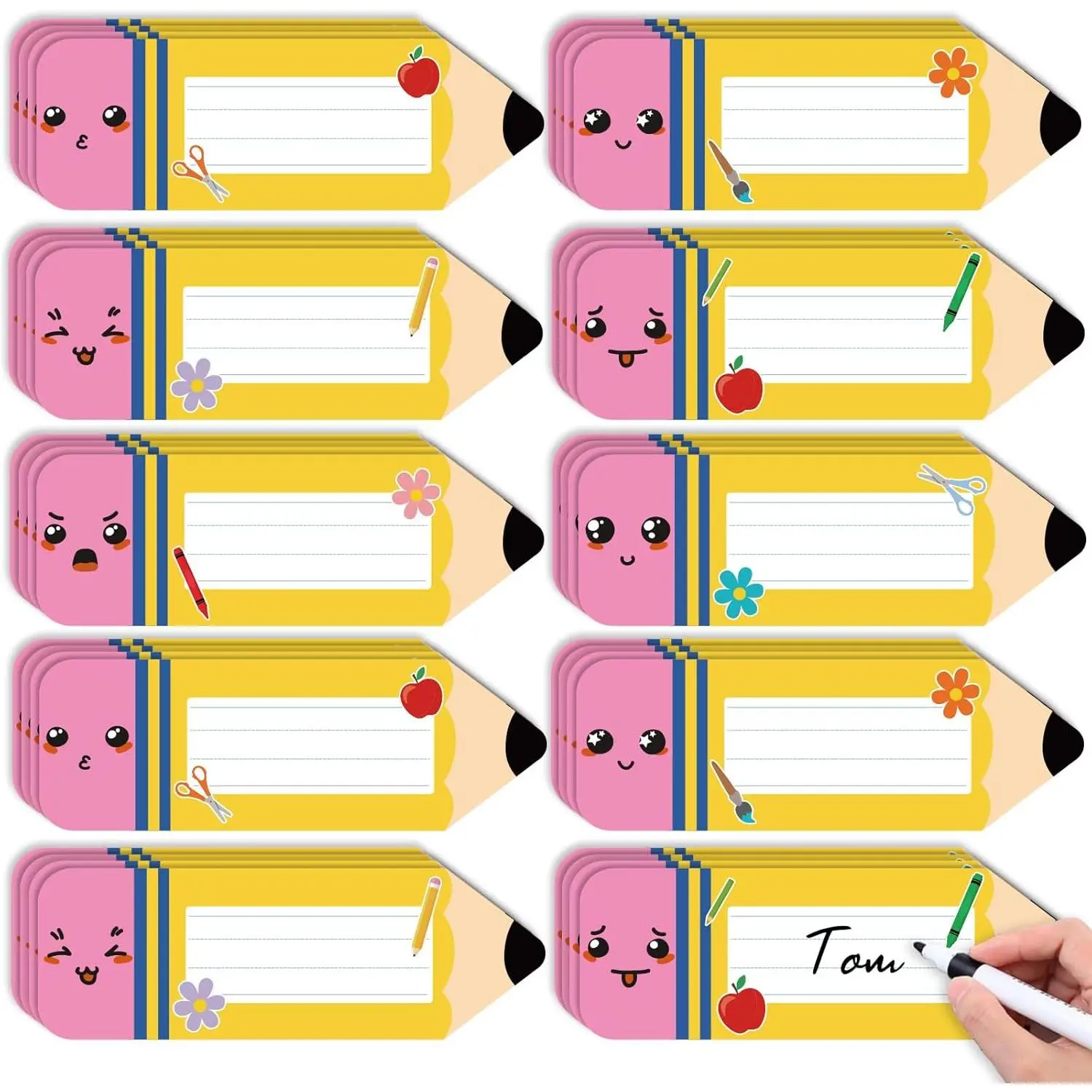 144 count  to School Pencils Name Tags Stickers Labels 4.98 x 1.67 Inches Name Stickers Tag Desk in 6 Styles Self Adhesive Name Labels Sticker Decor Desk Nameplates for Classroom School Office