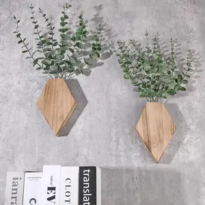 Wooden Wall Planter Decor, Bohemian Style Hanging Plant Flower Vase Box, Pine Wood, No Ca Prop 65, Includes Plants? No