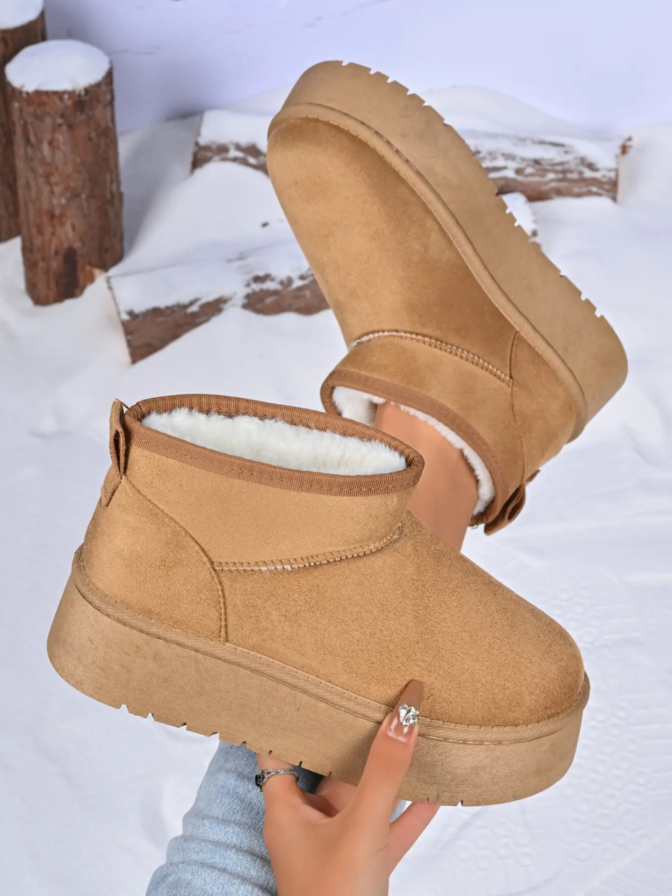 women's Black Platform Snow Boots, Simple Fleece Lined, Elevated Anti‑Slip Warm Short Winter Boots, Casual Warm Boots for Daily Outdoor Wear