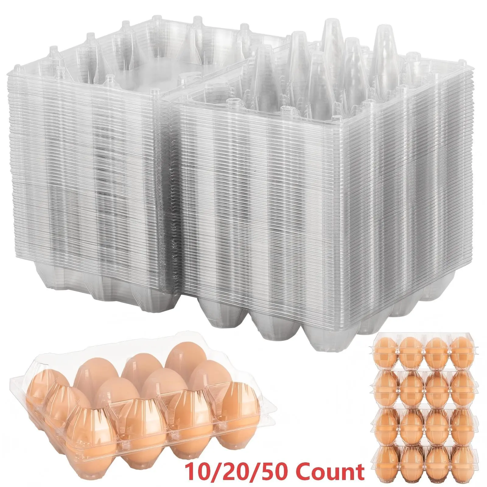 Clear Plastic Egg Cartons, Reusable Stackable Egg Containers for Farm, Market & Fridge Storage, 3×4 Grid, Refrigerator Storage, Stackable Fridge Organizer, Kitchen, Fridge Organization