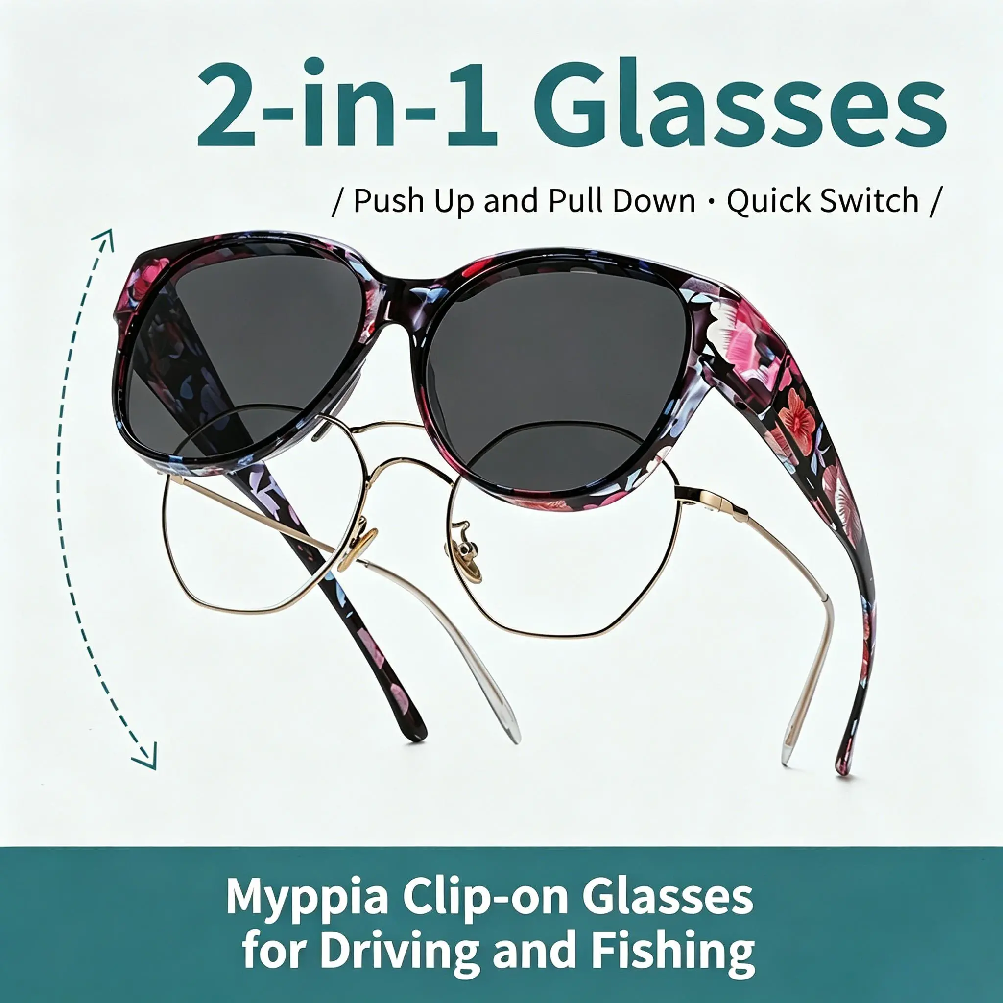 1/2 PCS Floral Fit Over Sunglasses, Polarized OTG Shades for Women, Wear Over Prescription Glasses for Driving, Travel & Outdoor Sports