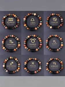 12 Zodiac Sign Bracelet for Women Men Natural Tiger Eye Stone Horoscope Jewelry Capricorn Taurus Constellation Beaded Bracelet Trendy Gift for Her Him