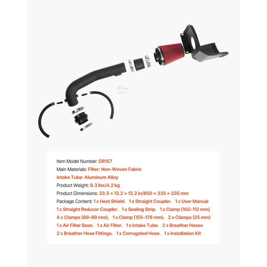 VEVOR Cold Air Intake, 3.5 Inch Cold Air Intake System+ Heat Shield Compatible with 2014-2018 Chevy Silverado/GMC Sierra, 2015-2020 Cadillac Escalade 6.2L, High Flow Filter Kit Improved Horsepower