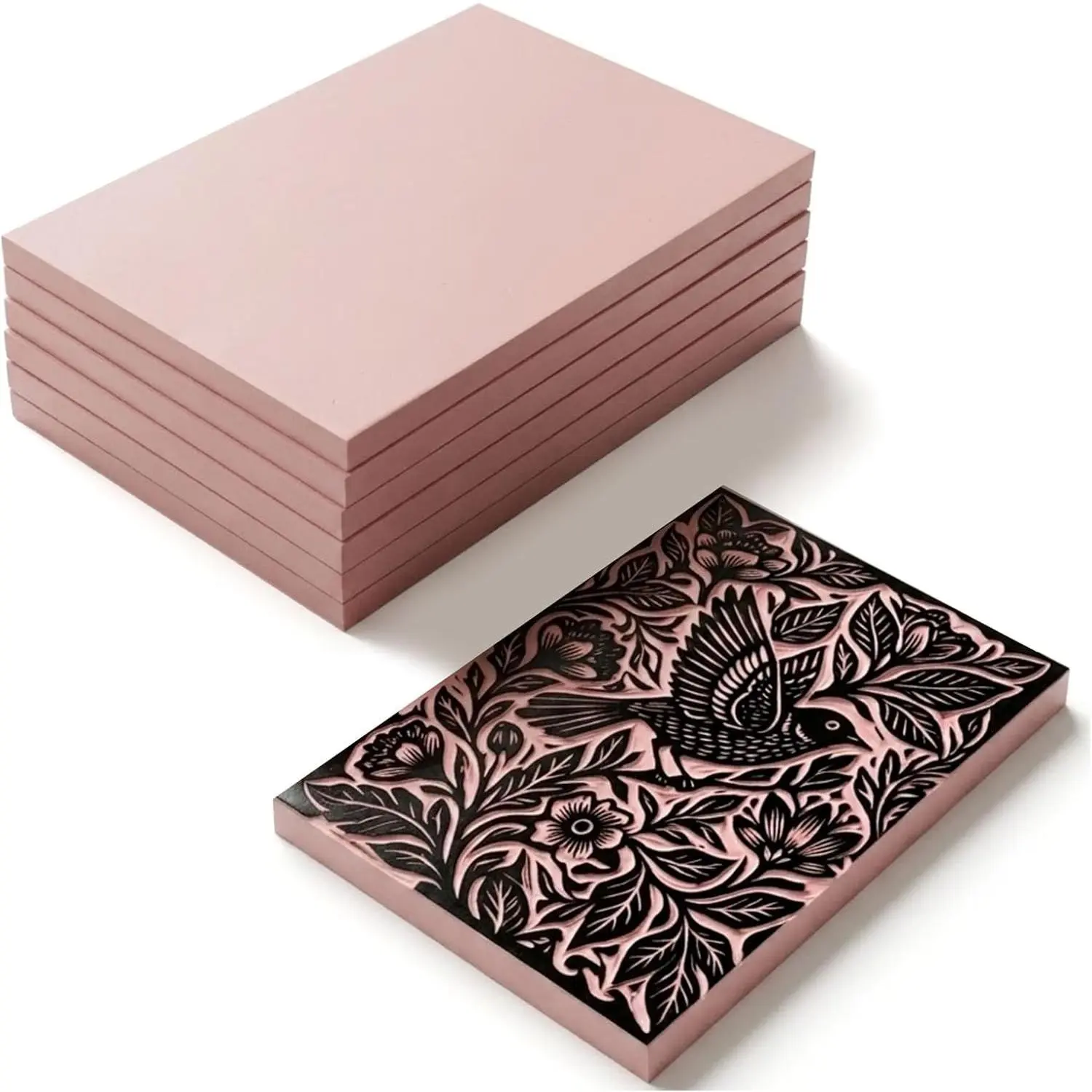 6 Pack Linoleum Blocks for Printmaking, 4x6 Inch Soft Rubber Carving Blocks for Stamp Making, Pink Linocut Blocks for Printmaking Supplies, Block Printing Kit for Beginners & Professionals