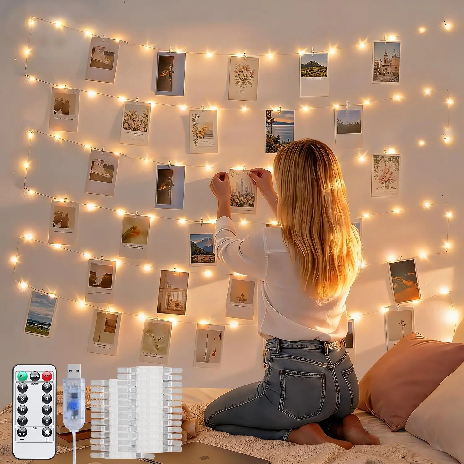 Photo Clips String Light, 33Ft 100LED Fairy Lights Plug in with 50 Clips ＆ Remote for Pictures, 8 Modes Twinkle Lights for Bedroom Dorm Wall Birthday Christmas Wedding Party Decorfidget toys