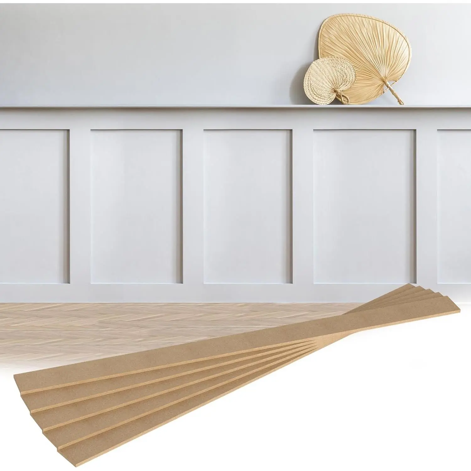 1 Set 94.5in x .2 in Mdf Board and Batten Wall Panel Kit Premade Wainscoting Panels Decorative Wall Molding Trim Slats Paintable Accent Kit for DIY  Bedroom Living Room Decor