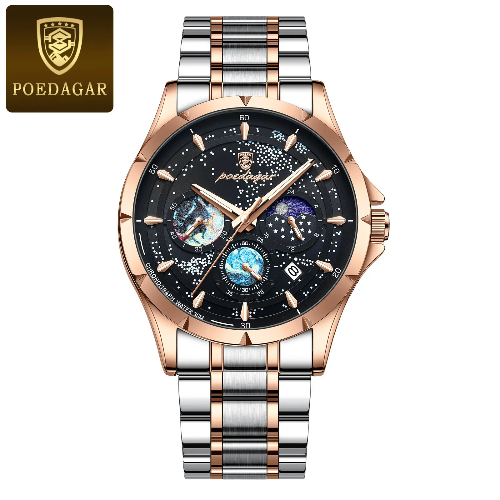 916 Rose Gold Black Dial Steel Band Model