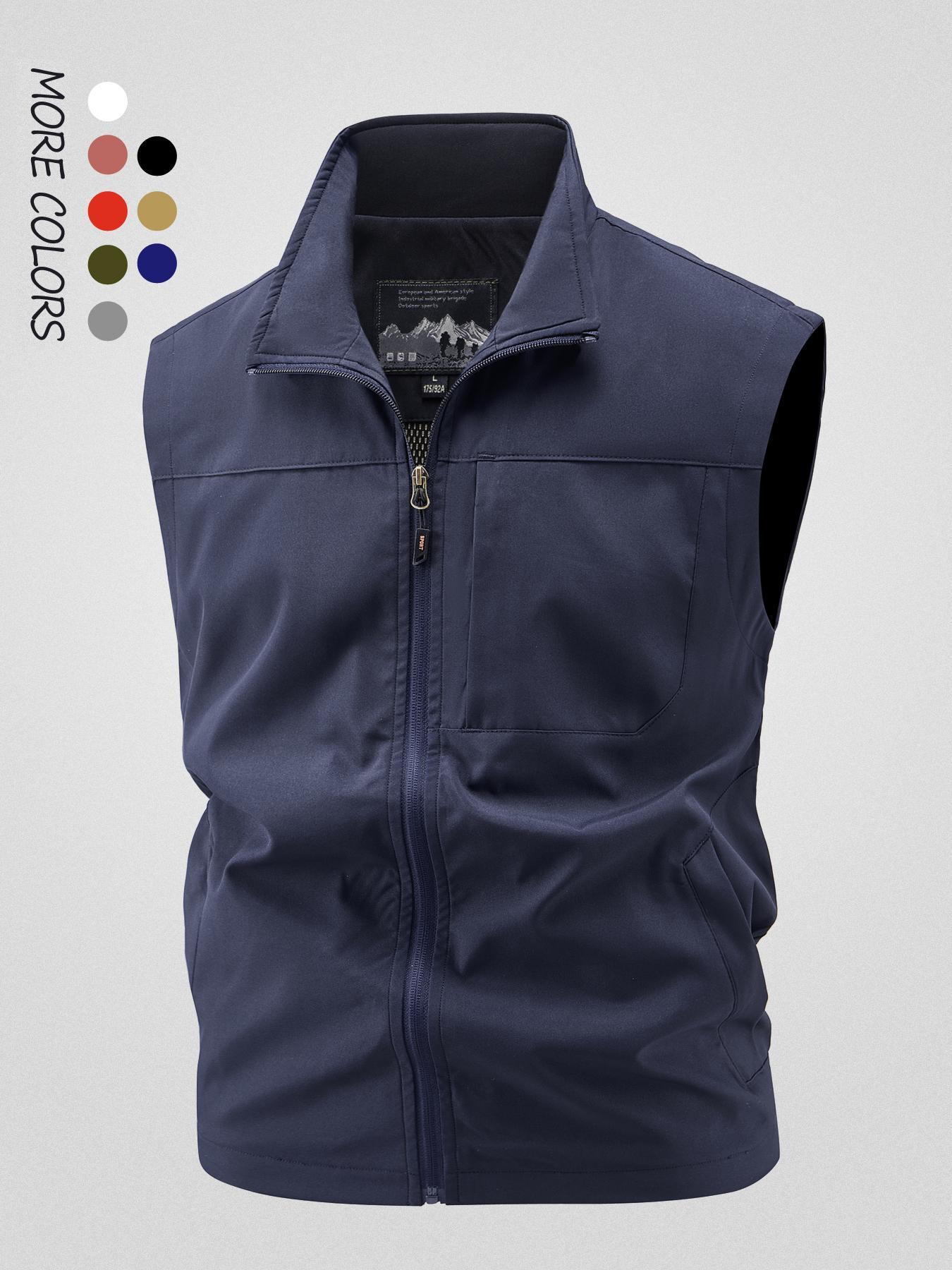 Men's Solid Hooded Vest Jacket, Sleeveless Gilet, Sleeveless Waistcoat, Regular Fit Casual Outdoor Fishing Vest, Men's Outerwear for All Seasons, Menswear