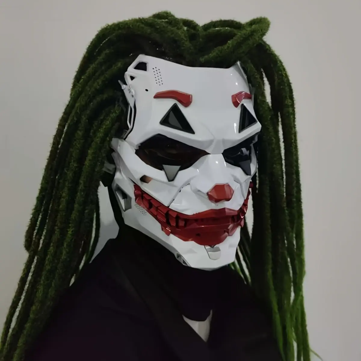 Halloween Clown Cosplay Mask Masquerade Carnival Party Mask Cyberpunk LED Light Up Face Cover with Wig Design Novelty Costume Props Accessories Suitable for Halloween Masquerade Music Festival Club Rave Decor