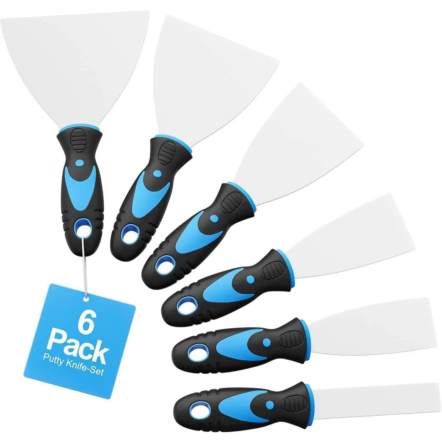 6 Pack Putty Knife Set – Stainless Steel Spackle & Paint Scrapers (1", 1.5", 2", 3", 4", 5") | Flexible Metal Scraper Tools for Drywall Repair, Wallpaper Removal, Plaster & Adhesive