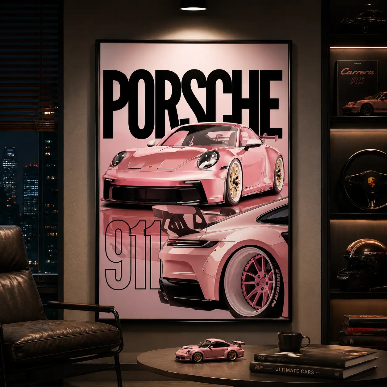 Porsche 911 Pink Canvas Wall Art Poster, Luxury Sports Car HD Print, Modern Supercar Decor, Bedroom, Living Room & Garage Wall Art, Man Cave Decor, Automotive Gift for Car Enthusiasts, Fast Delivery, Vehicles
