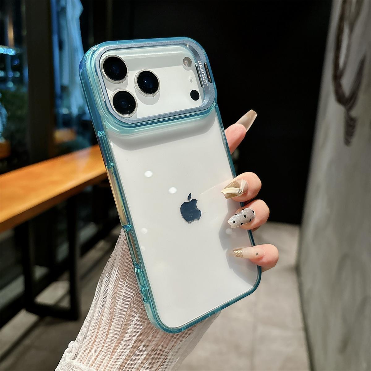 Transparent Hard Shell Phone Case for IPhone 17 Air 16 15 Plus 14 13 12 Pro Max Metal Holder Shockproof Protective Cover