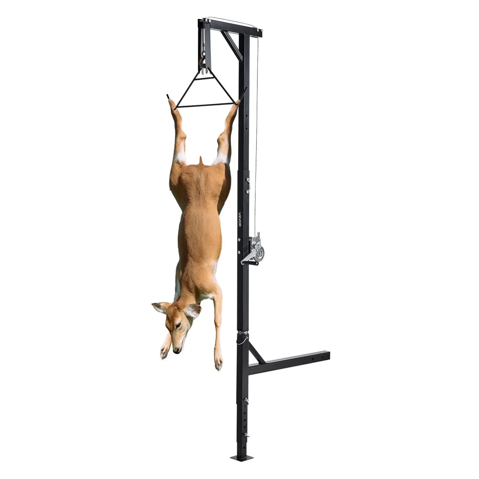 【DealsForYouDays】VEVOR Truck Hitch Game Hoist, 500 lbs Load Capacity, Hunting Deer Hoist with 2-inch Receiver, 360-Degree Swivel Shaft & Adjustable Height, Includes Gambrel Winch for Skinning & Cleaning Game